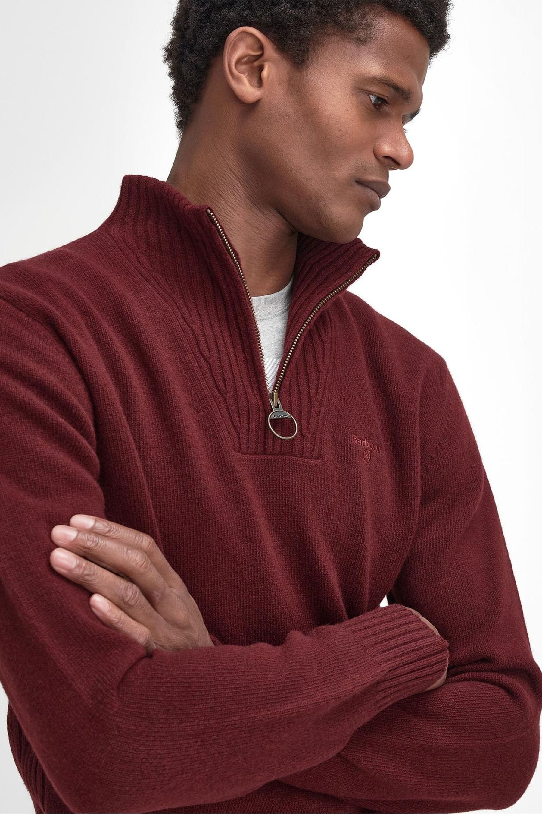 Barbour essential lambswool half zip jumper burgundy store
