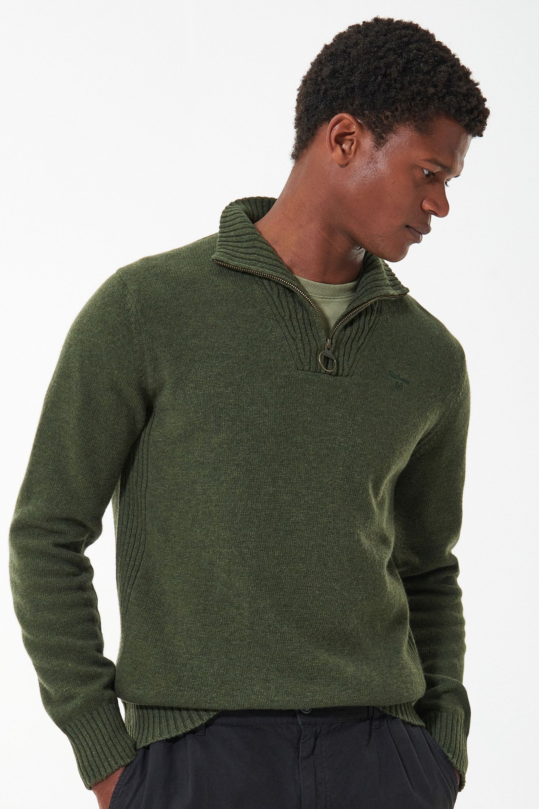 Buy Barbour Olive Green Lambswool Quarter Zip Jumper from the Next UK online shop