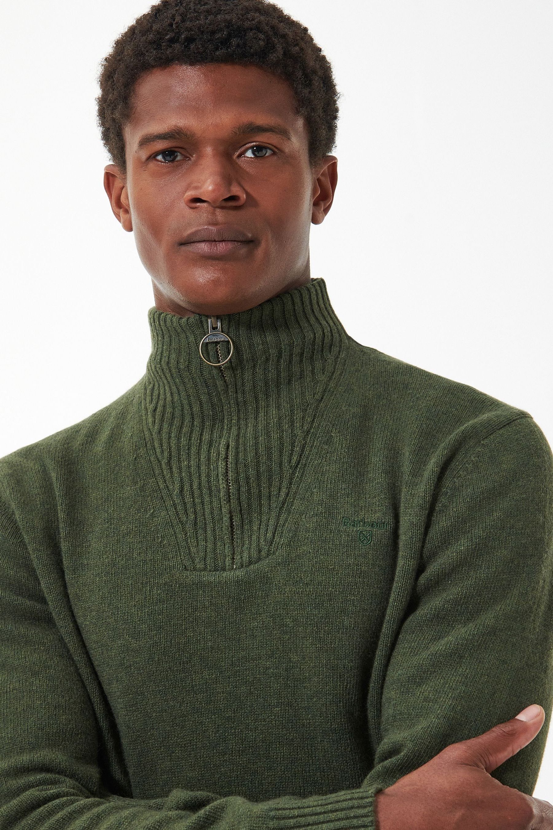 Buy Barbour Olive Green Lambswool Quarter Zip Jumper from the Next UK online shop
