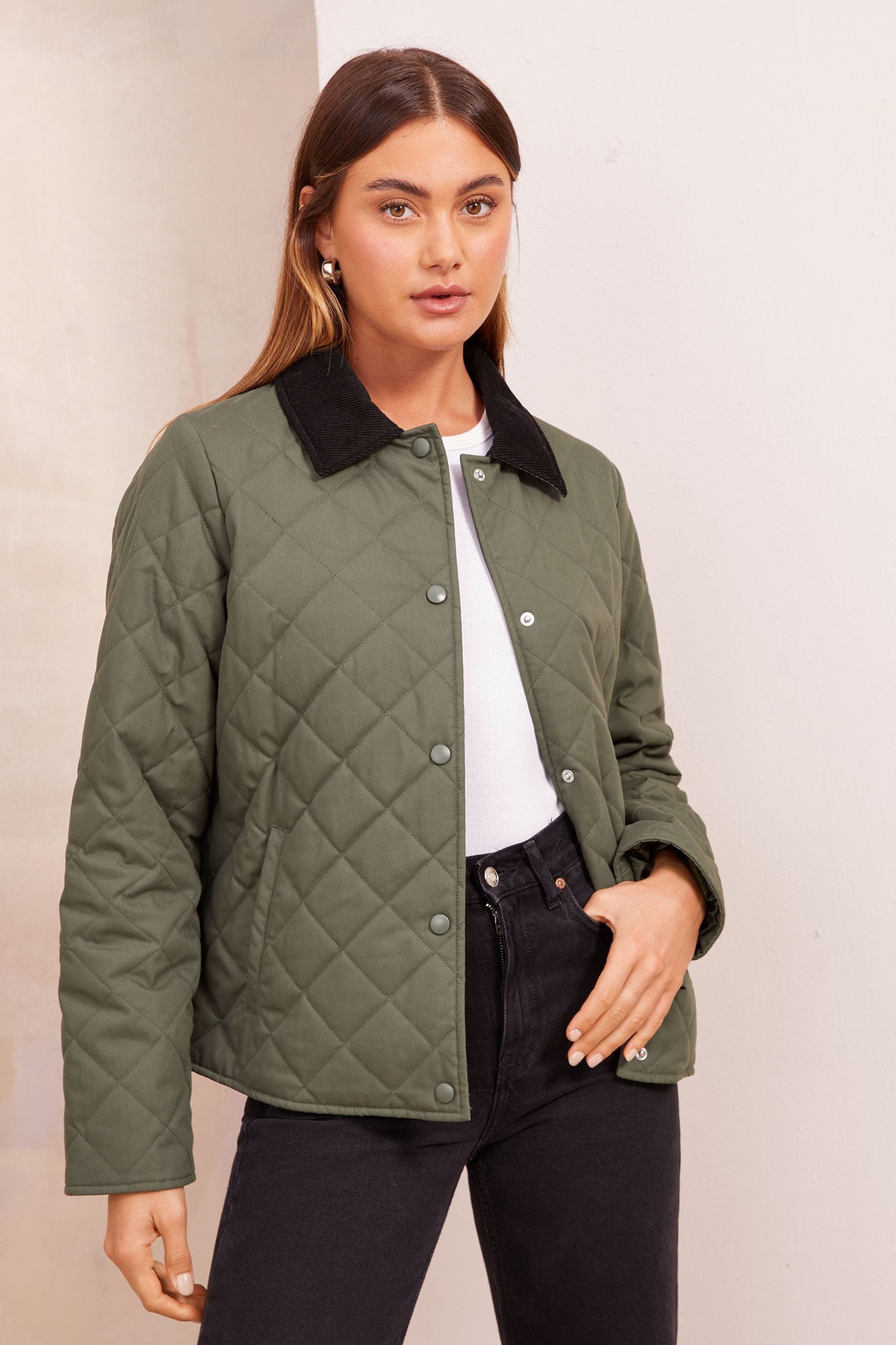 Buy Friends Like These Khaki Green Petite Quilted Collar Jacket from the Next UK online shop