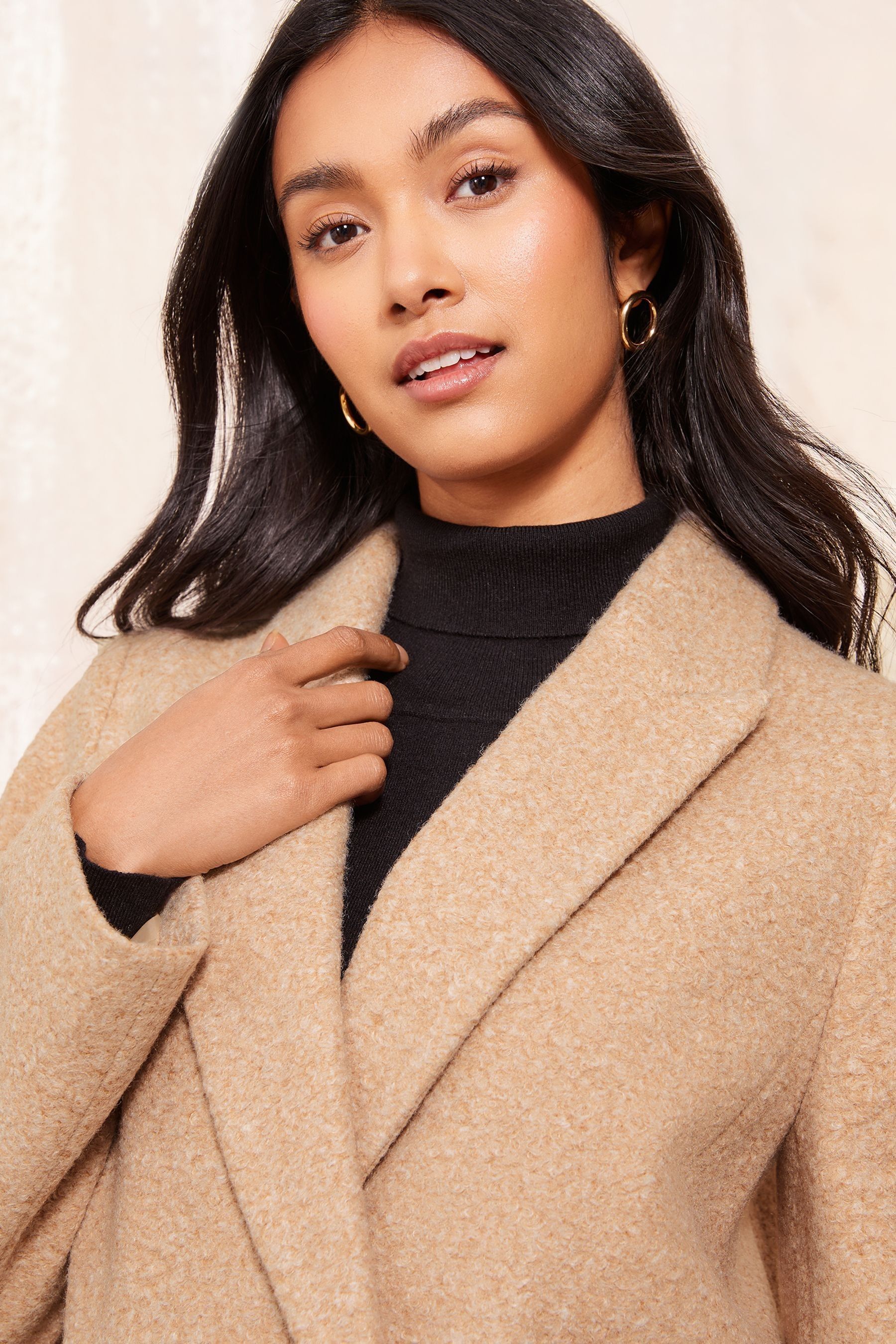 Camel boucle coat sales