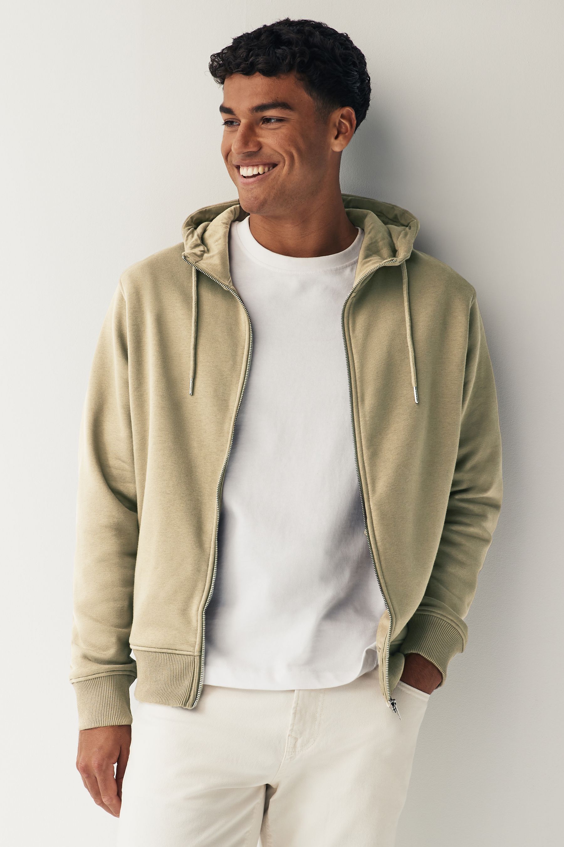 Khaki zip up hoodie hotsell
