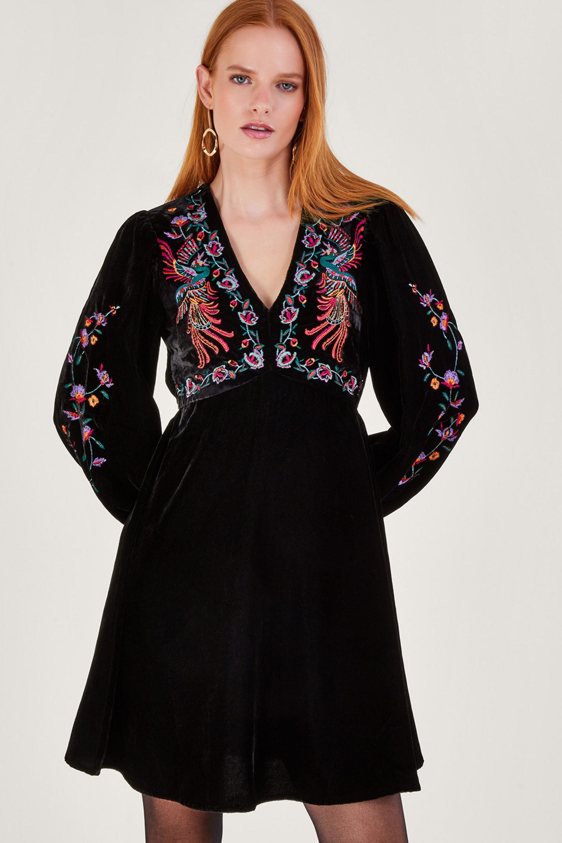 Buy Monsoon Verina Velvet Embroidered Black Dress from Next Luxembourg