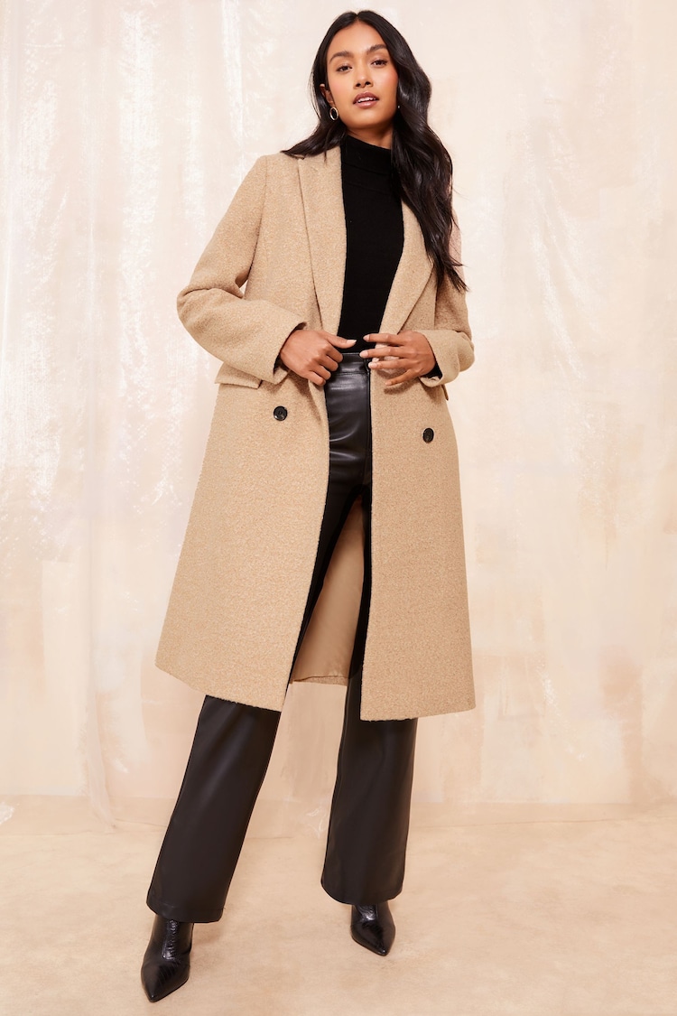 Friends Like These Camel Petite Mid Length Boucle Coat - Image 1 of 4