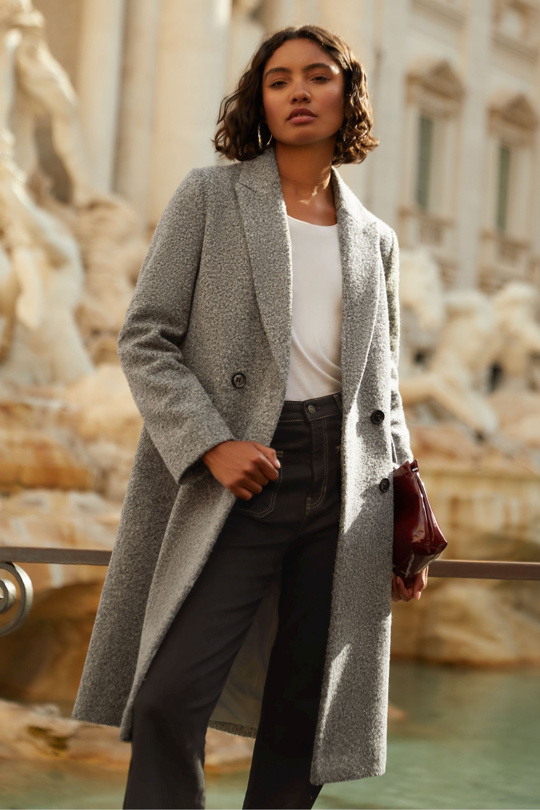 Buy Friends Like These Grey Petite Mid Length Boucle Coat from Next Luxembourg