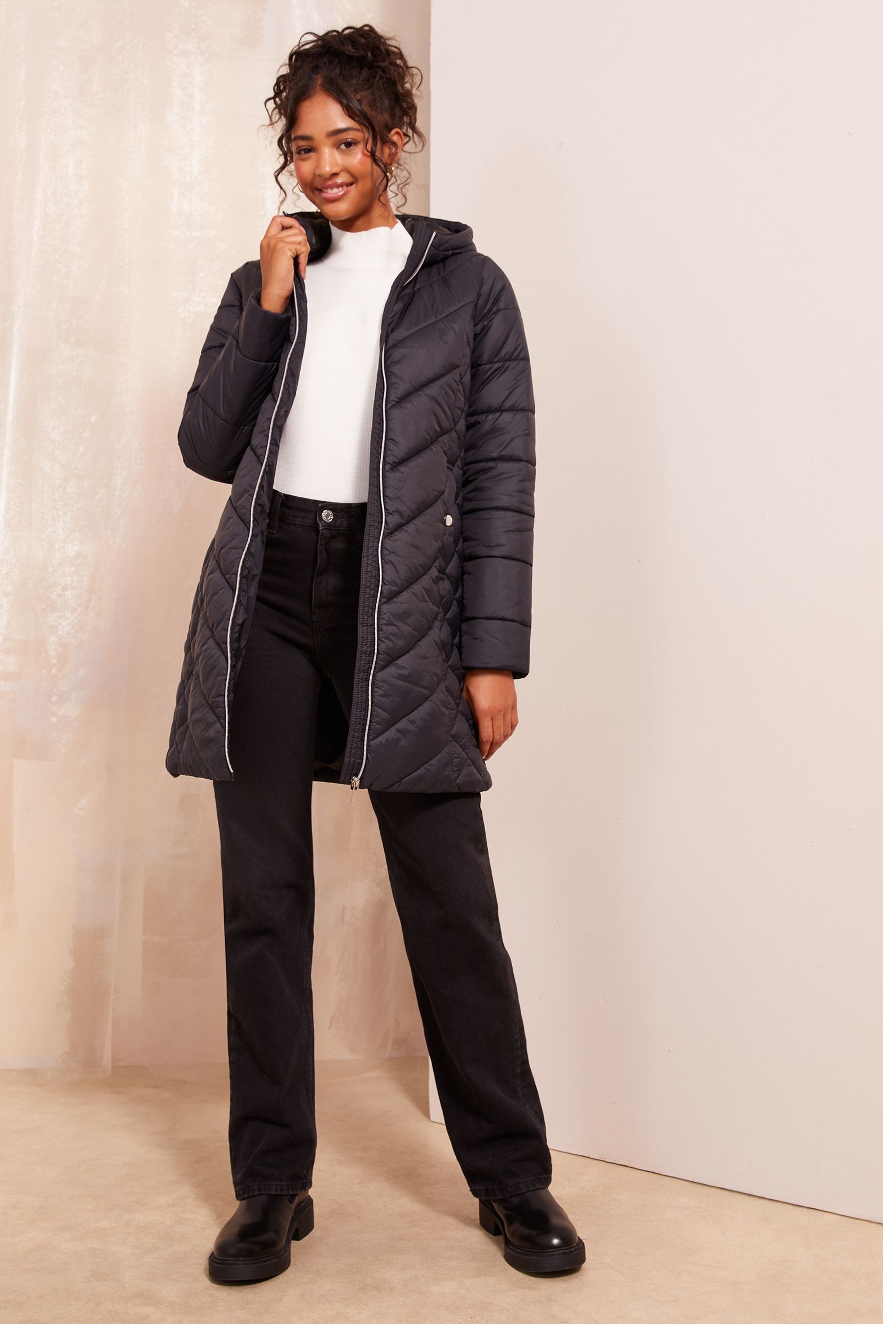 Buy Friends Like These Black Mid Length Quilted Jacket from Next Luxembourg