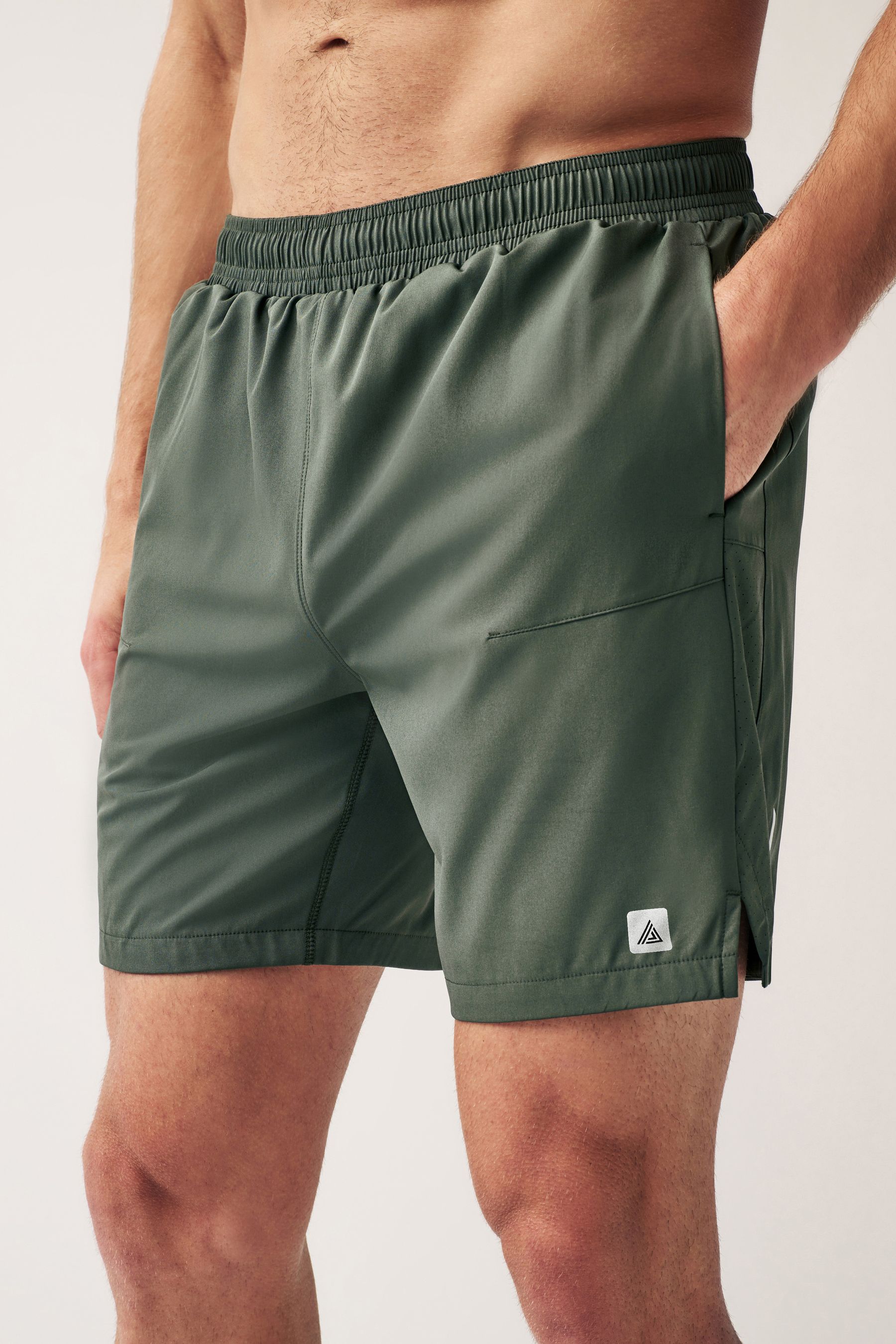 Khaki Green 7 Inch Active Gym Sports Shorts