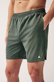 Khaki Green 7 Inch Active Gym Sports Shorts - Image 1 of 9