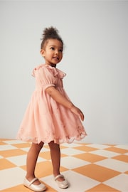 Pink Embroidered Mesh Party Dress (3mths-8yrs) - Image 2 of 4