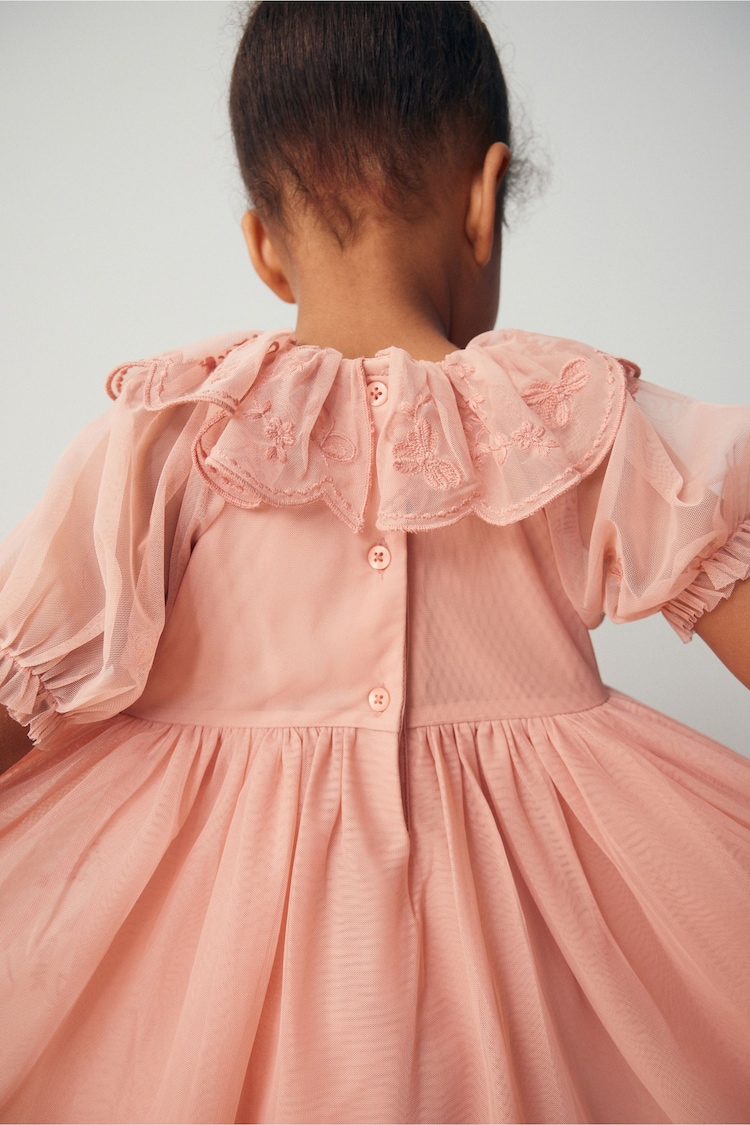 Pink Embroidered Mesh Party Dress (3mths-8yrs) - Image 4 of 4