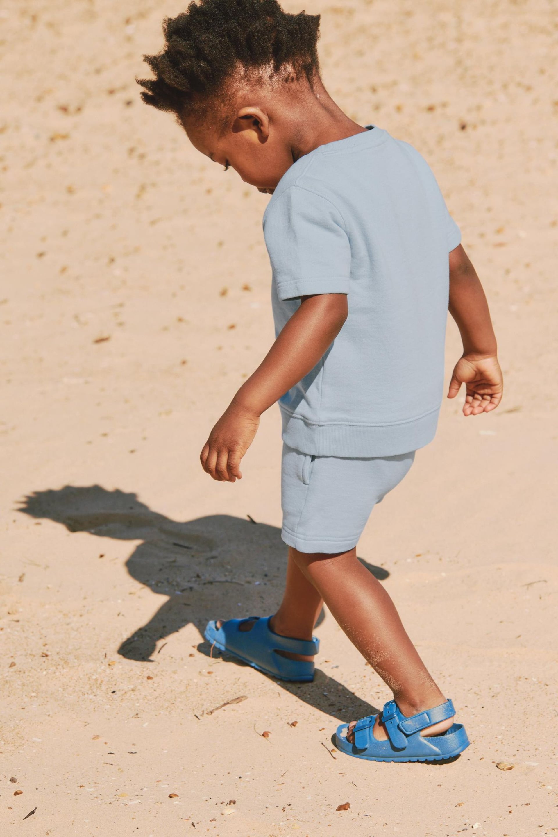 Light Blue Plain Sweat T-Shirt And Shorts Set (3mths-7yrs) - Image 2 of 8