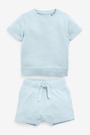 Light Blue Plain Sweat T-Shirt And Shorts Set (3mths-7yrs) - Image 3 of 8