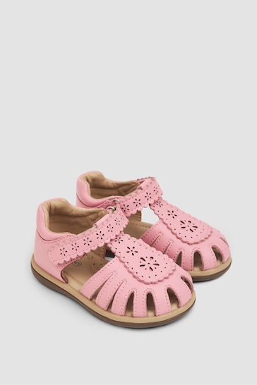 JoJo Maman Bébé Pink Pretty Leather Closed Toe Sandals