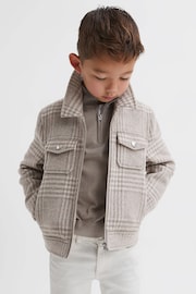 Reiss Oatmeal Check Peridoe Junior Wool Trucker Jacket - Image 1 of 5