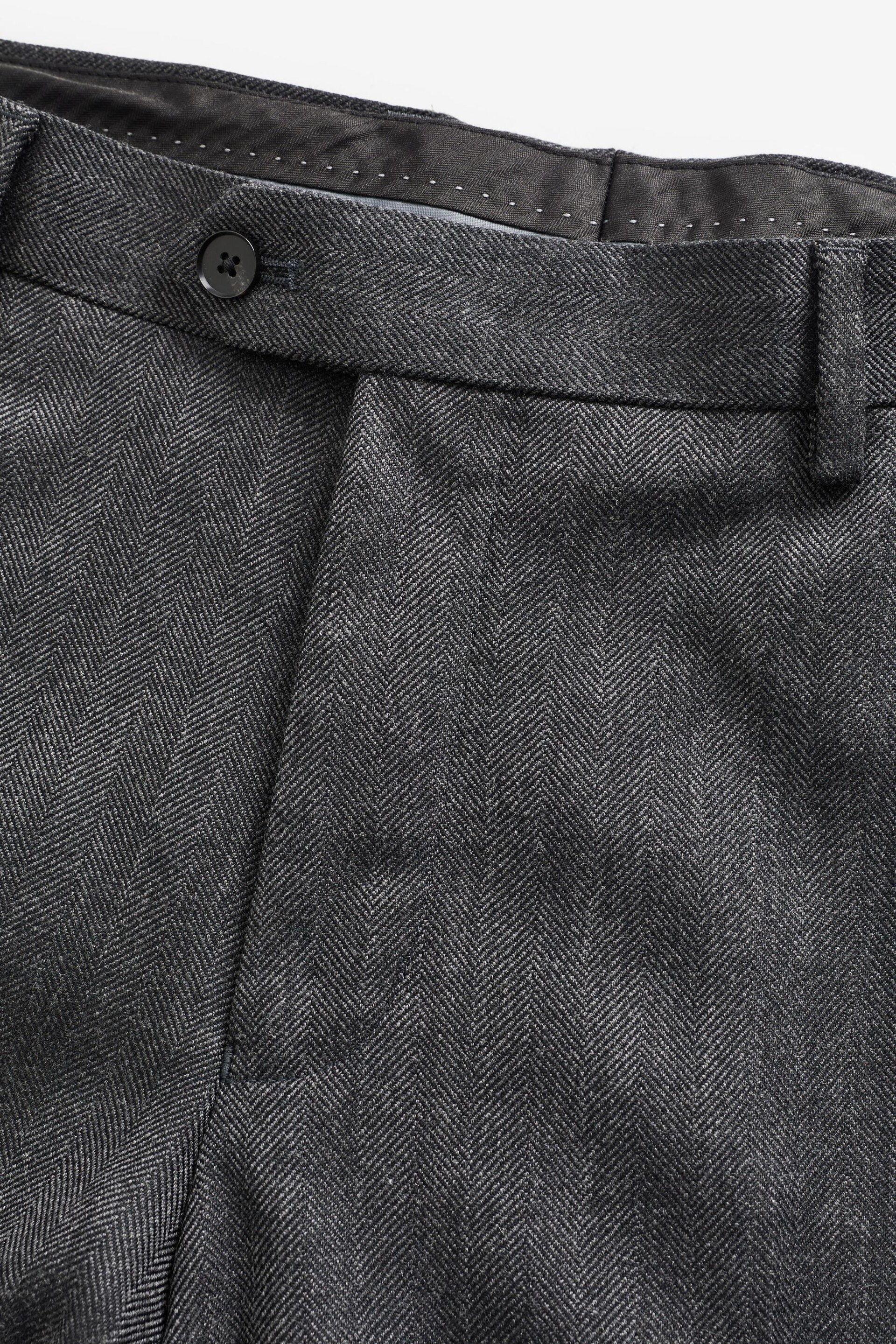 Grey Tailored Wool Blend Herringbone Suit Trousers - Image 5 of 8