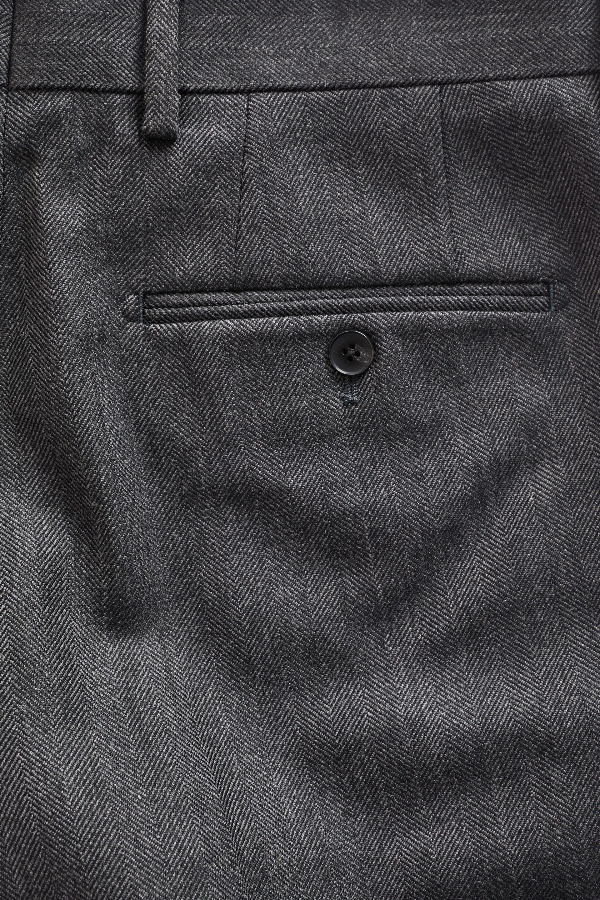 Grey Tailored Wool Blend Herringbone Suit Trousers - Image 6 of 8