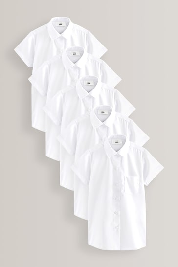 White Slim Fit 5 Pack Short Sleeve School Shirts (3-18yrs)