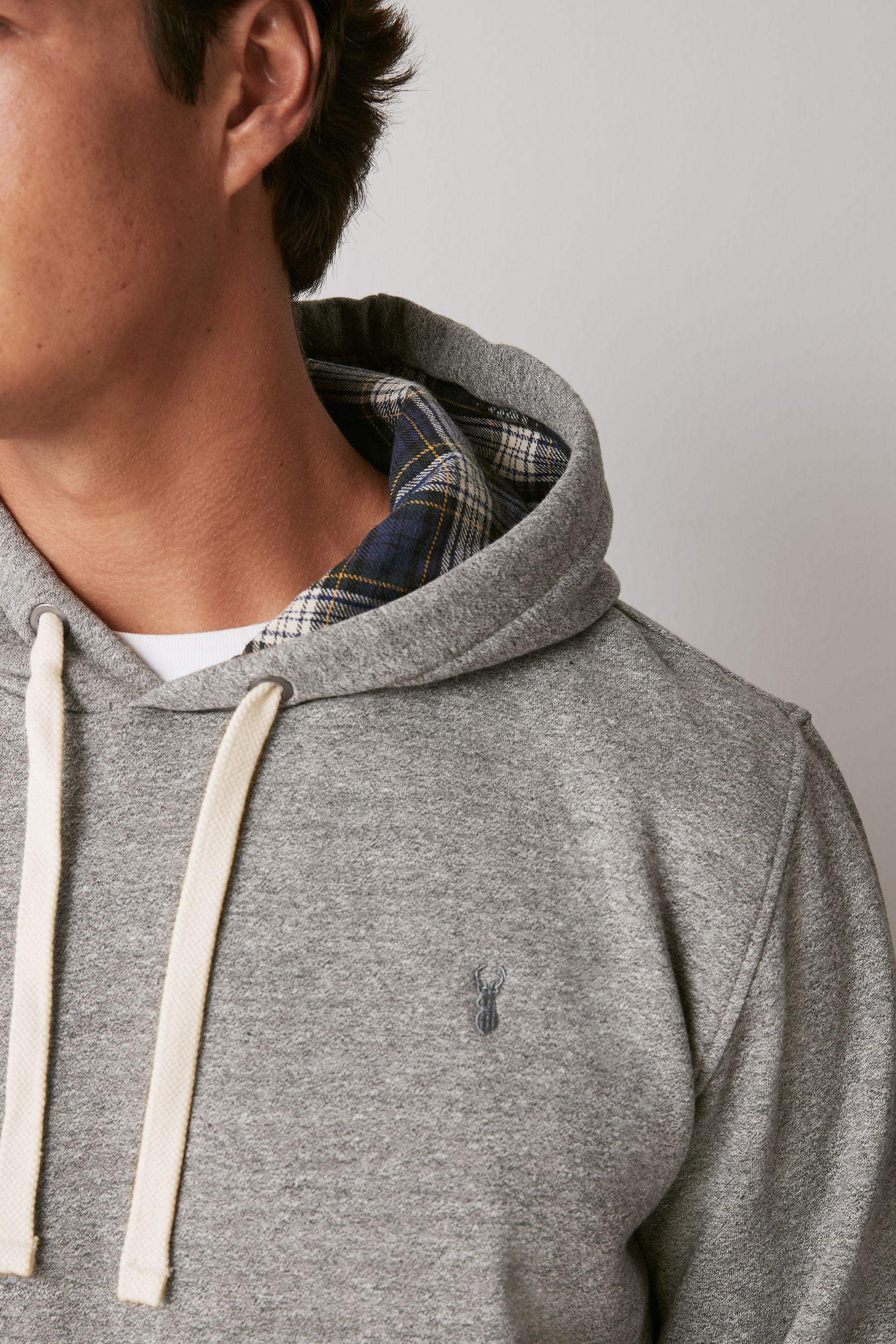 Buy Grey Check Cotton Jersey Lined Hoodie from Next Luxembourg