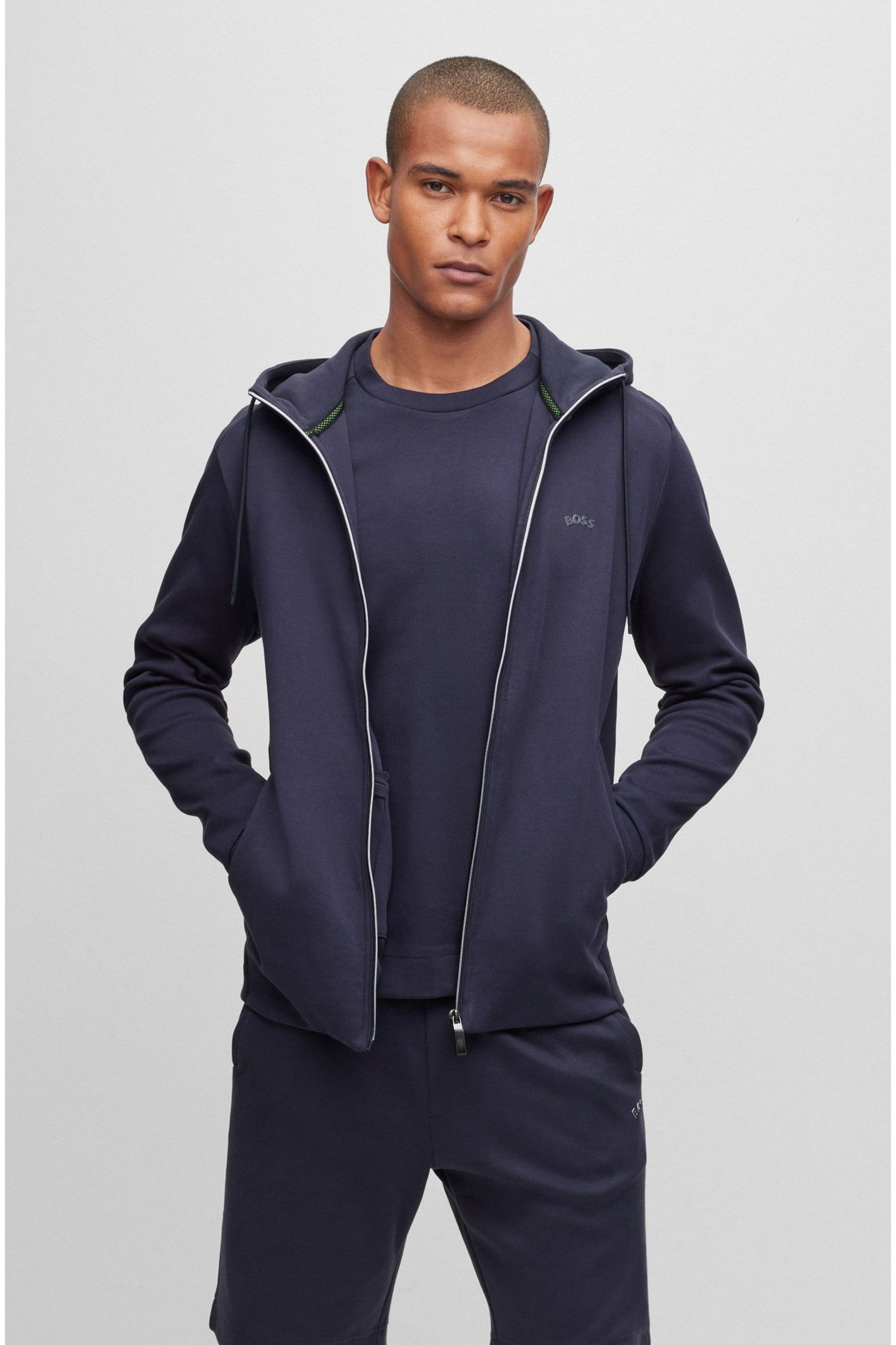 BOSS Blue Curved Layered Logo Tracksuit Zip Throught Hoodie - Image 1 of 5