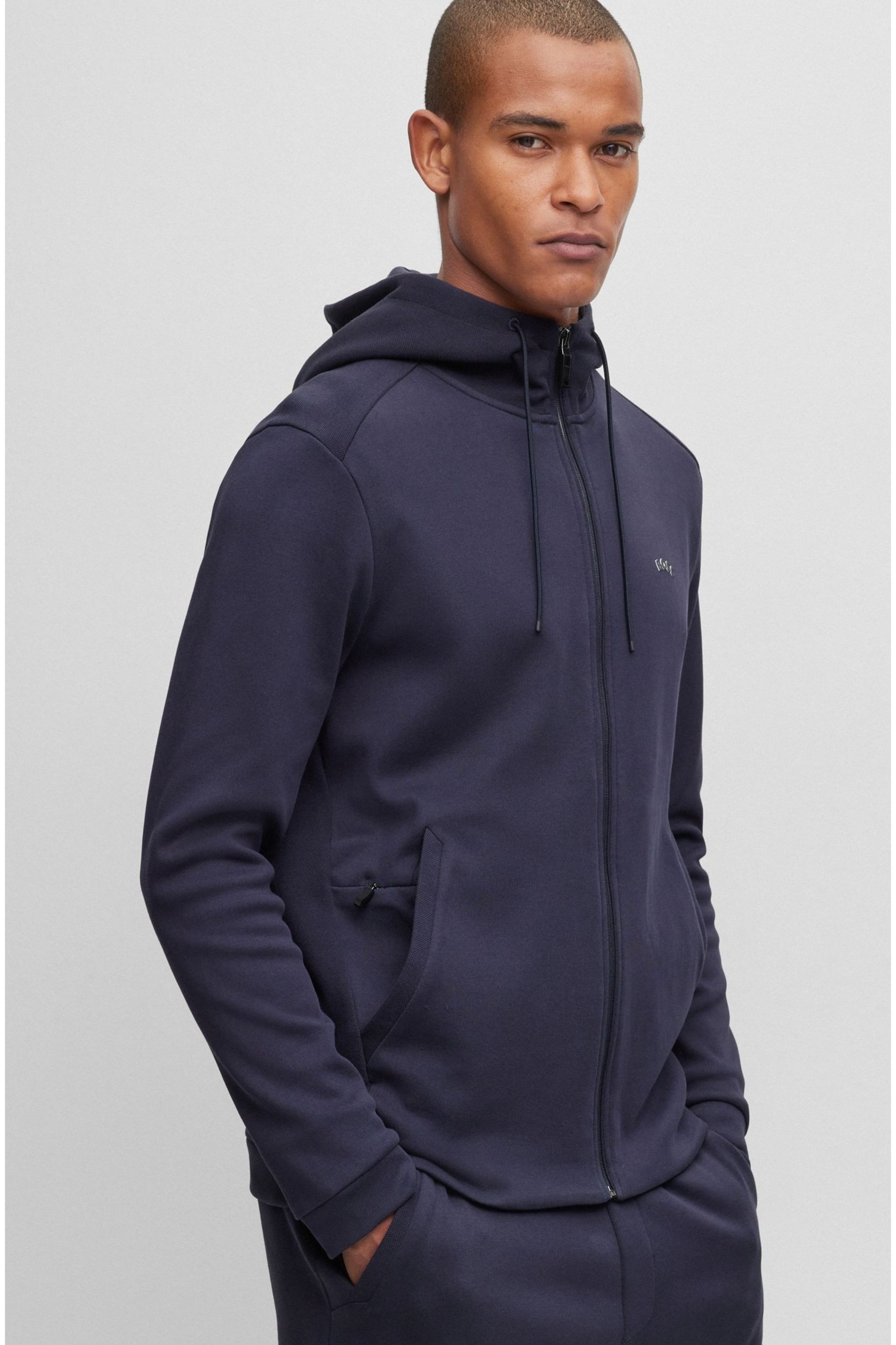 BOSS Blue Curved Layered Logo Tracksuit Zip Throught Hoodie - Image 3 of 5