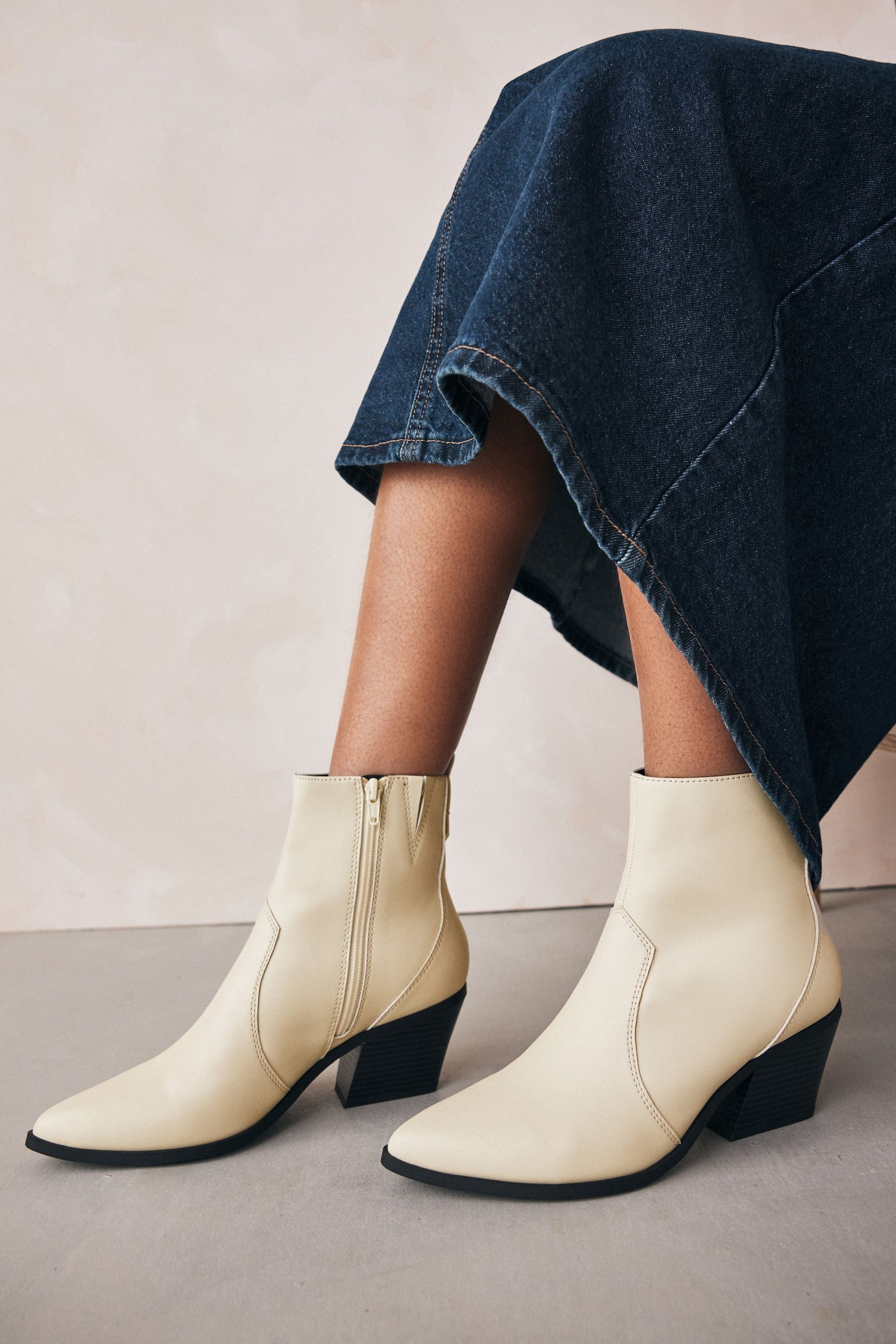 NEXT Bone Standard Wide Fit Forever Comfort Cowboy Western Ankle Boots 10 Womens