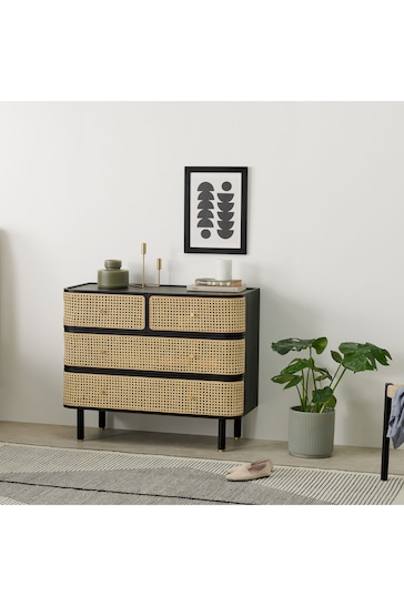 MADE.COM Black Stain Oak and Rattan Ankhara Chest of Drawers