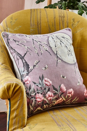 The Chateau by Angel Strawbridge Rose Pink Moonlight Floral Piped Cushion