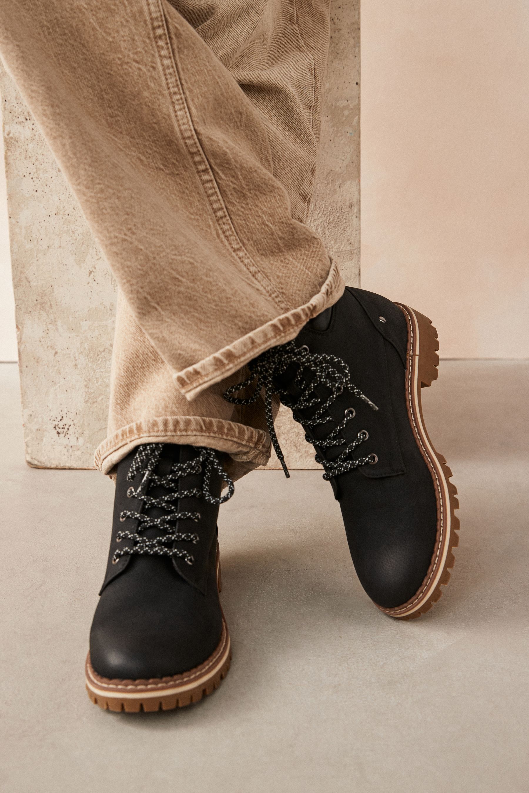 Black Standard Wide Fit Forever Comfort Casual Lace Up Ankle Boots