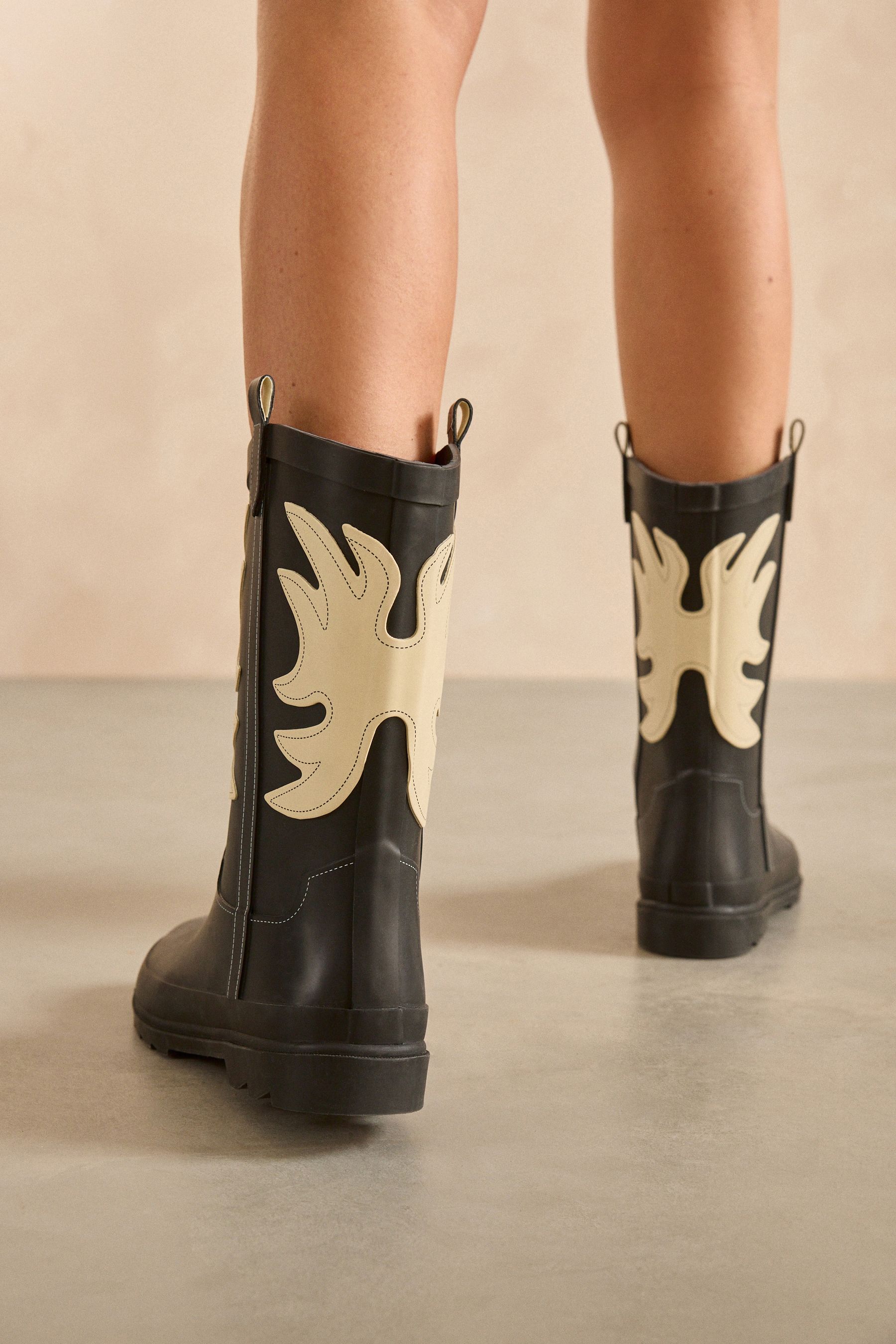 Black White Western Wellies
