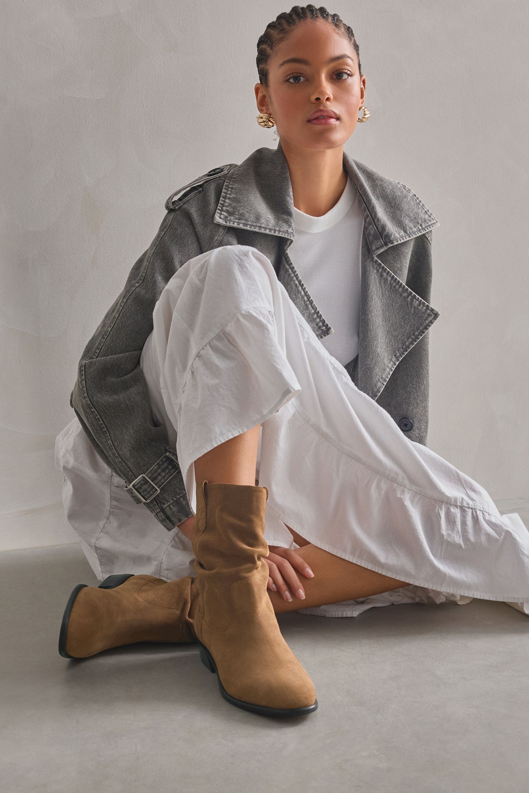 Buy Tan Brown Standard Wide Fit Forever Comfort Slouch Ankle Boots from Next Luxembourg