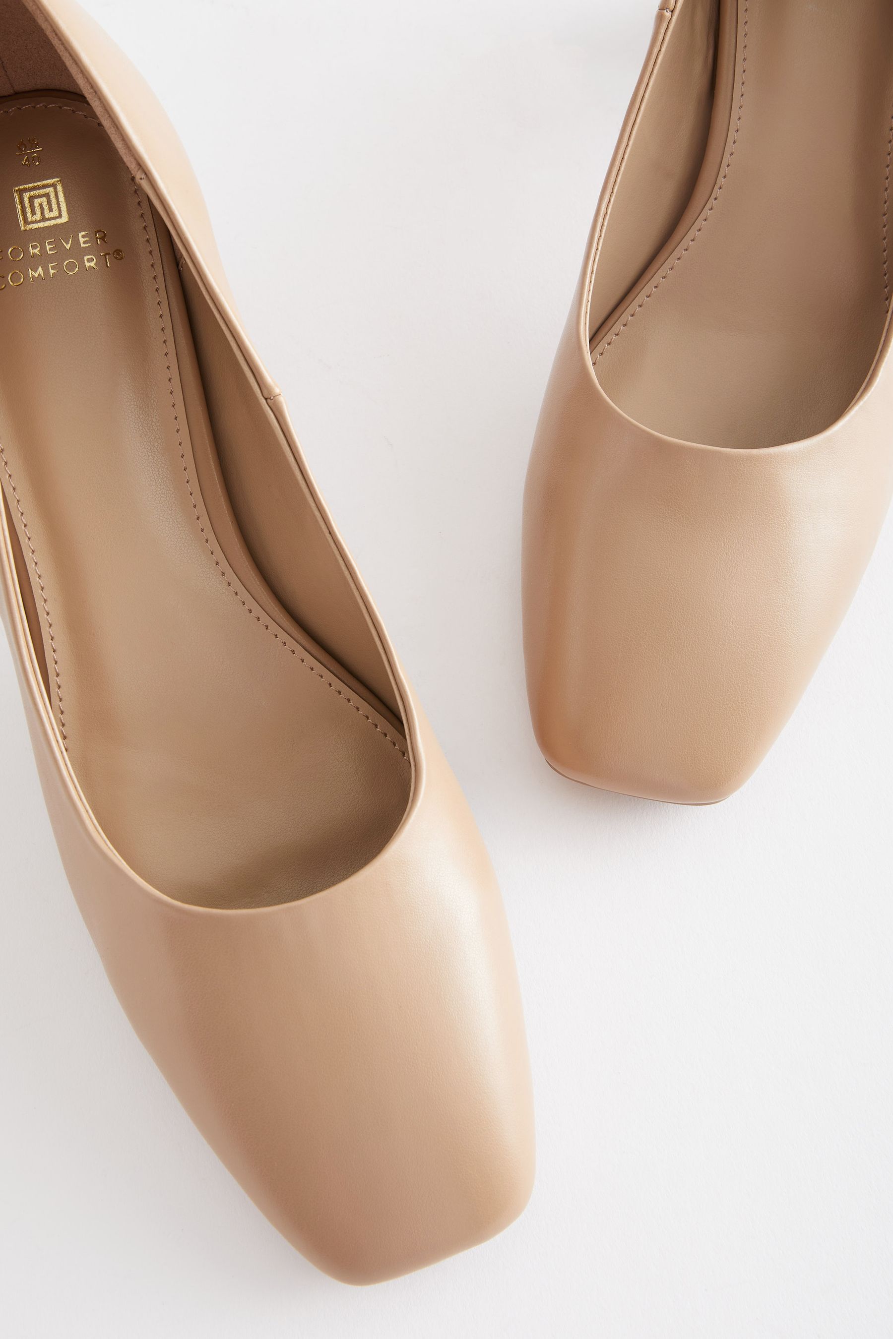 Taupe Natural Regular Wide Fit Forever Comfort Square Toe Court Shoes