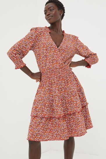 FatFace Red Amba Gradient Floral Jersey Dress