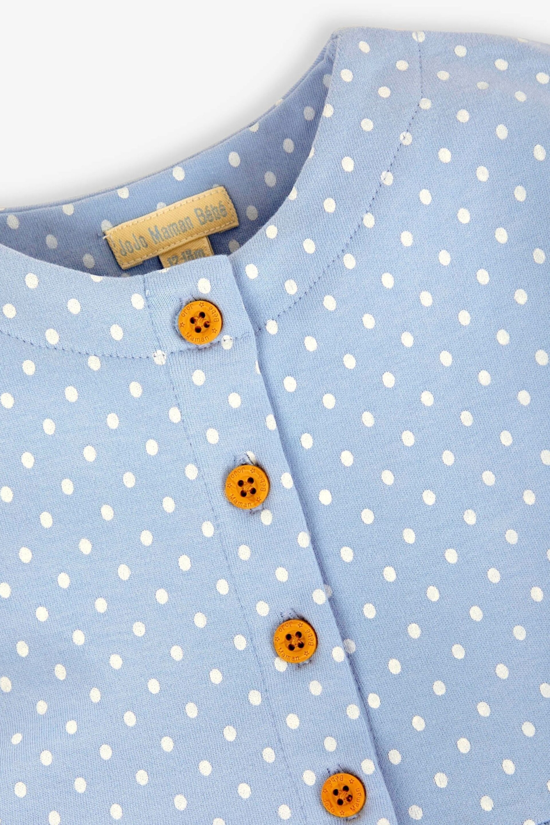 JoJo Maman Bébé Blue Spot Button Jersey Dress - Image 2 of 2