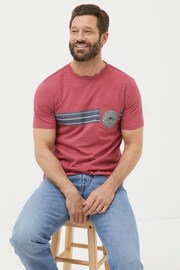 FatFace Pink Chest Stripe Badge T-Shirt - Image 1 of 5