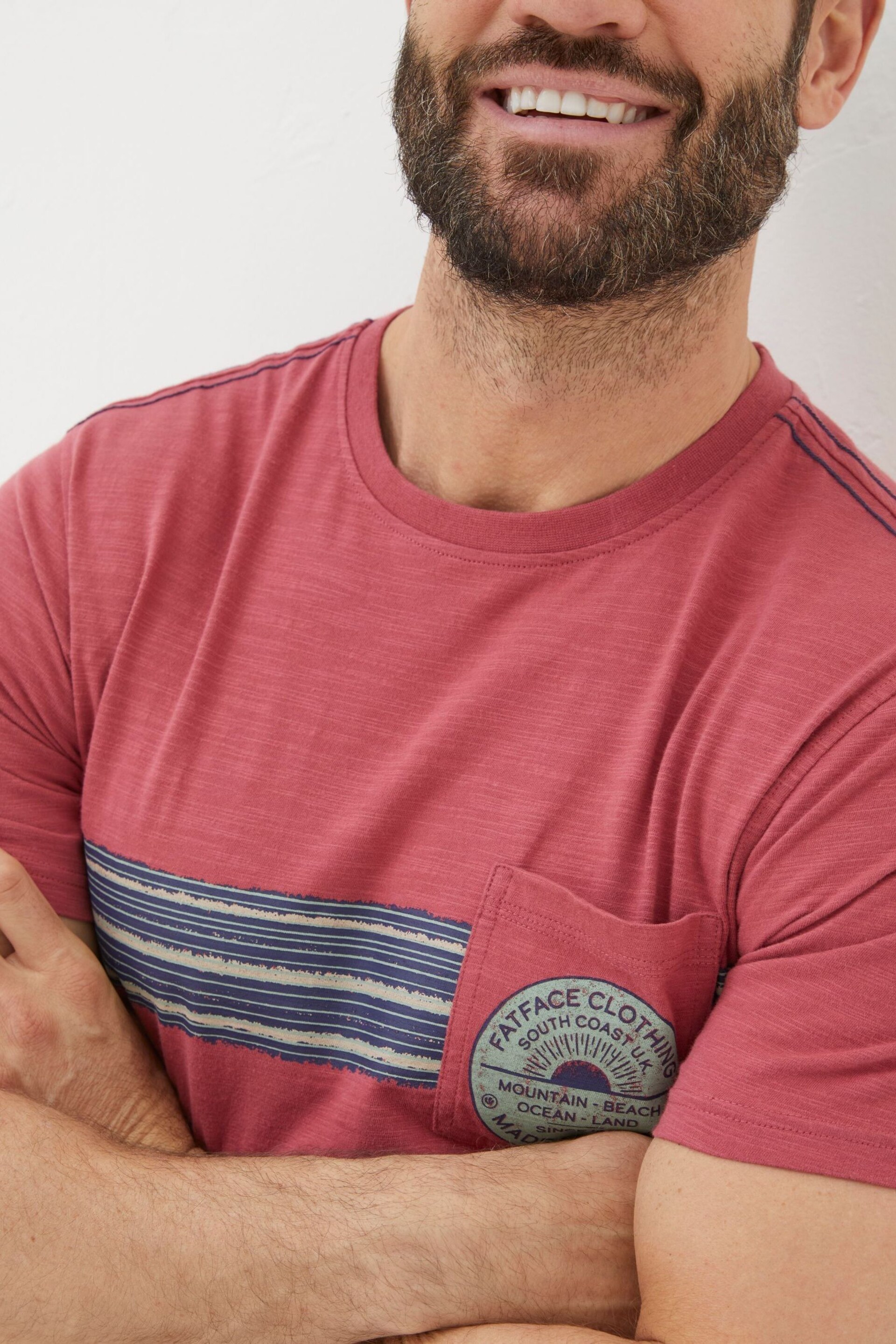 FatFace Pink Chest Stripe Badge T-Shirt - Image 4 of 5