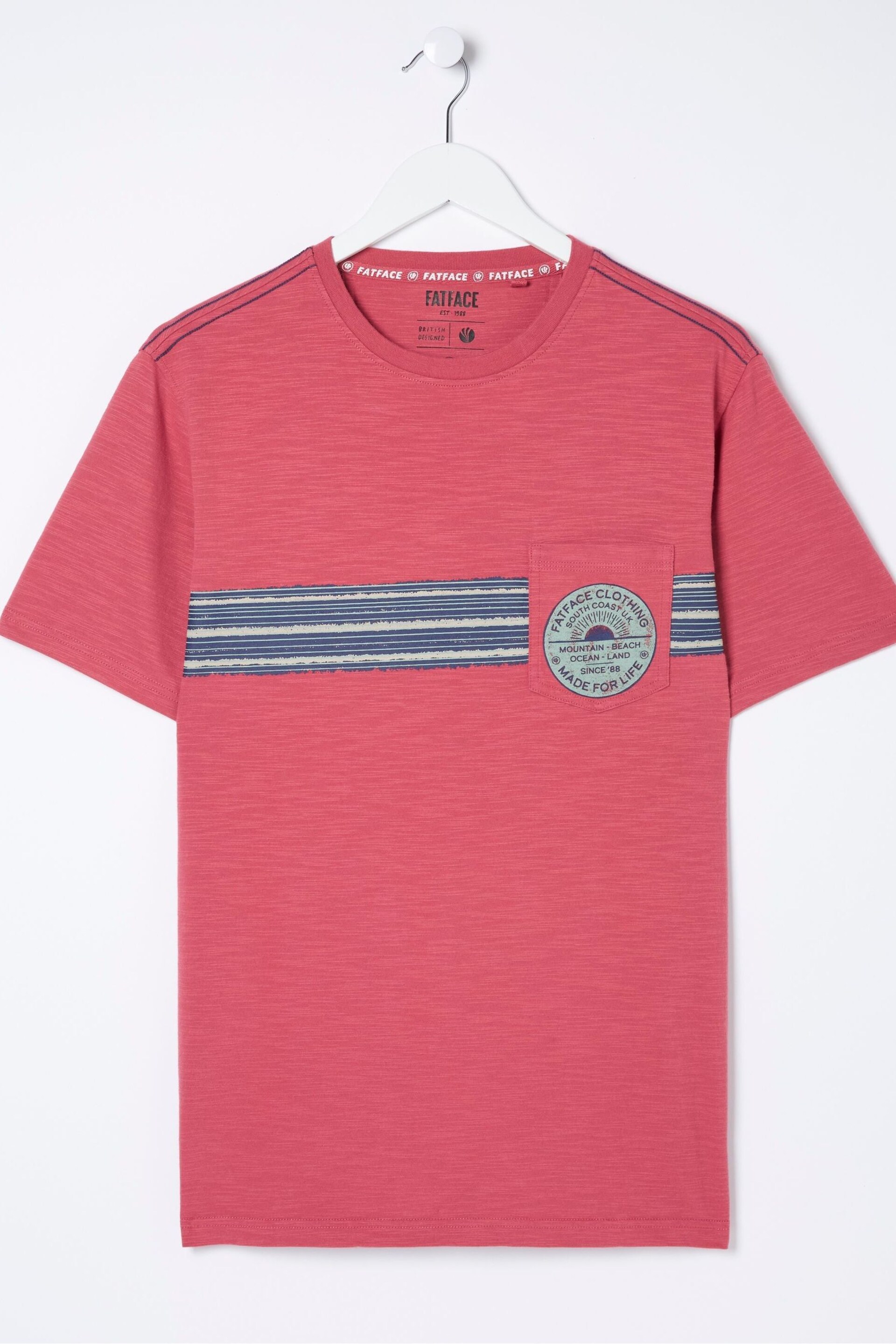 FatFace Pink Chest Stripe Badge T-Shirt - Image 5 of 5