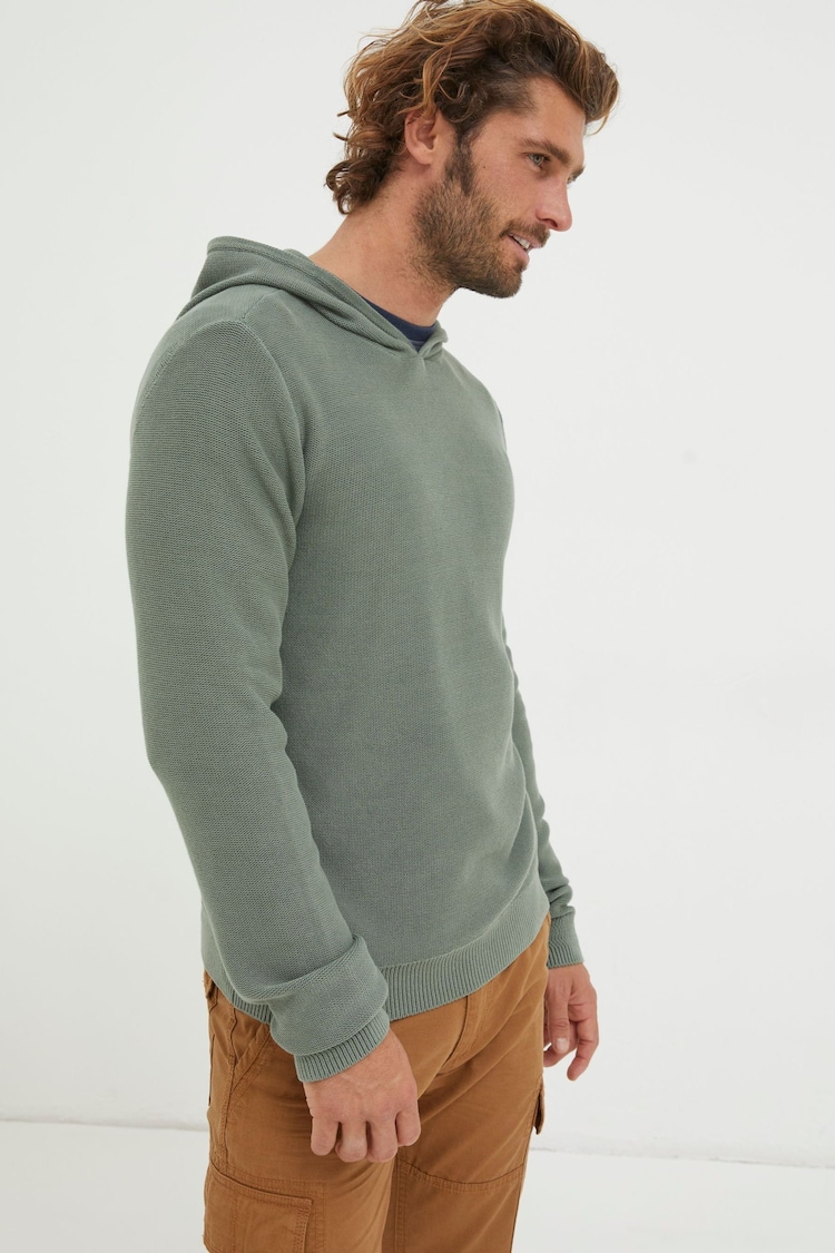 FatFace Berwick Green Washed Knitted Hoodie - Image 1 of 5