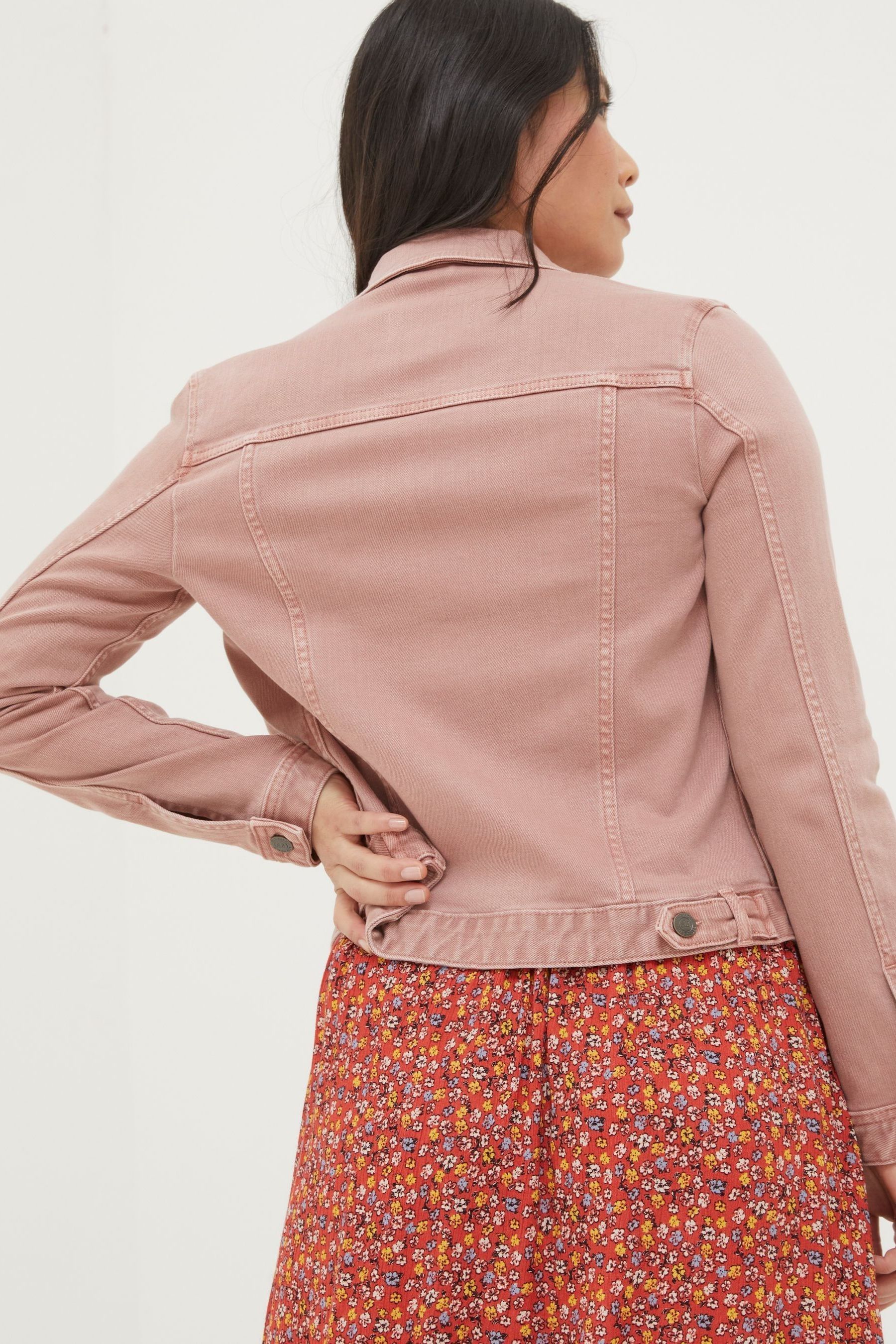 Pink long denim jacket deals