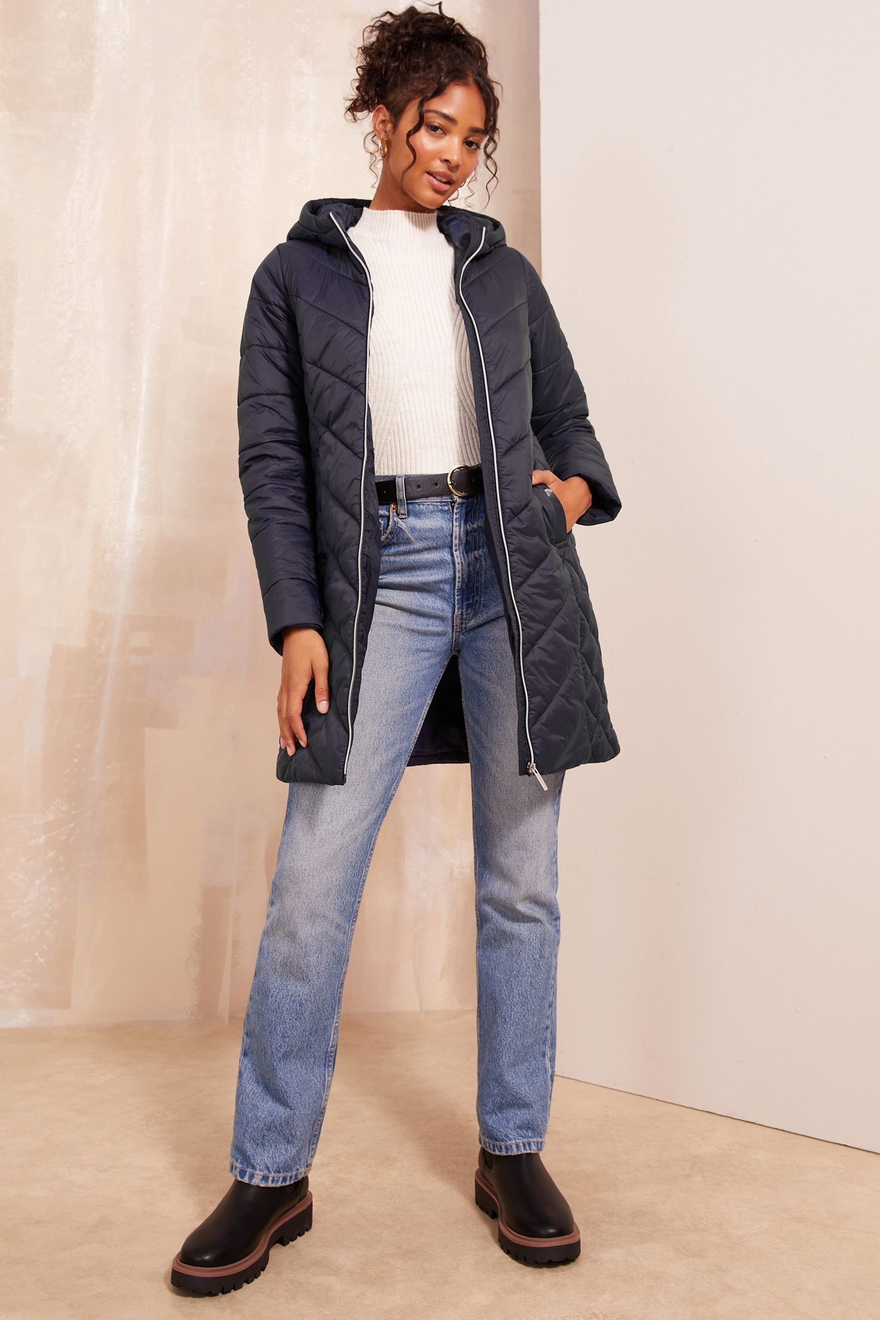 Buy Friends Like These Navy Blue Petite Mid Length Quilted Jacket from Next Mexico