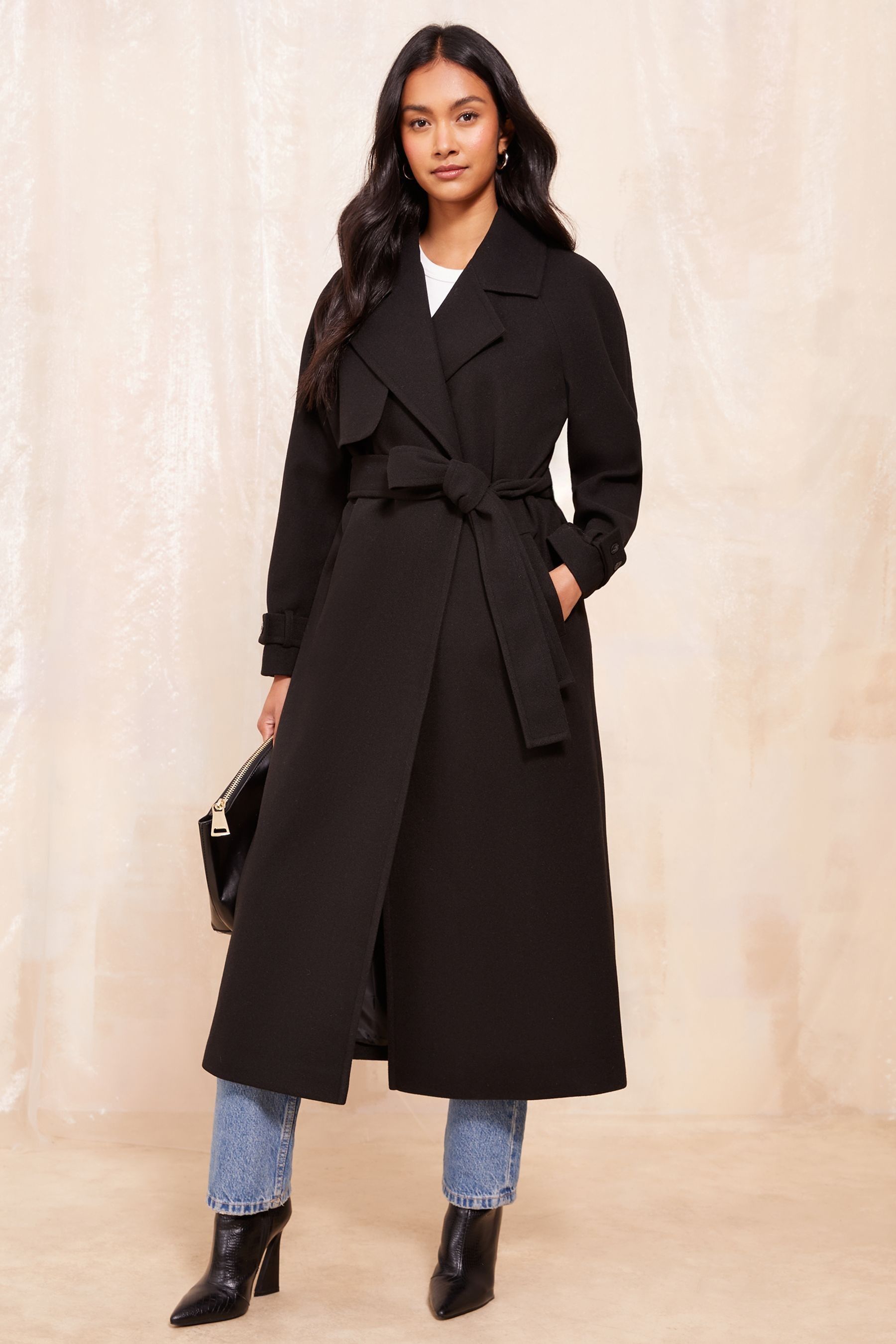 Long black wrap coat 2025