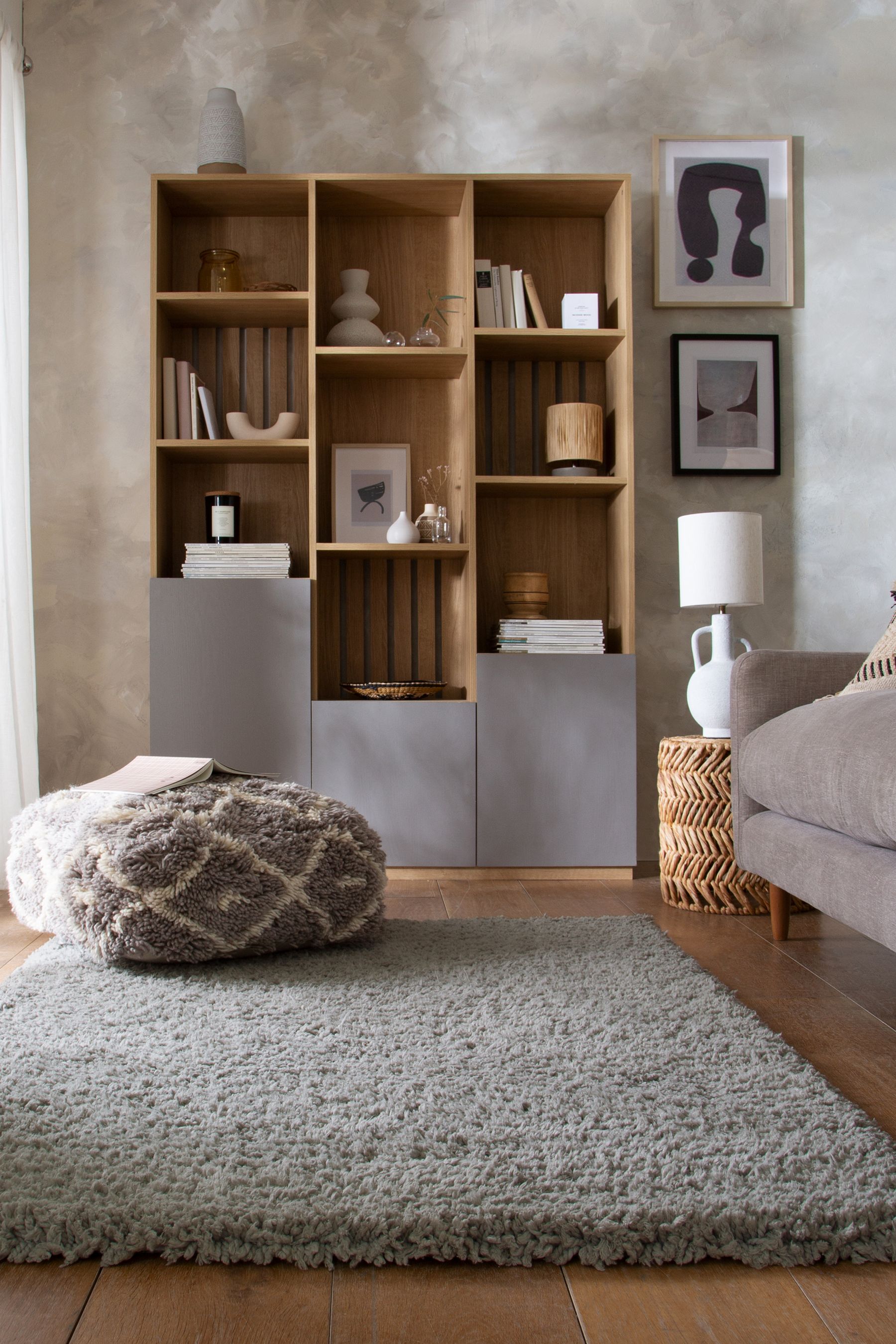 Grey sales shaggy rug