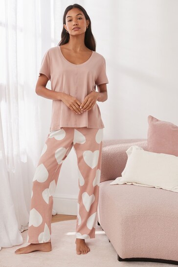 Pale Pink Heart Cotton Short Sleeve Pyjamas