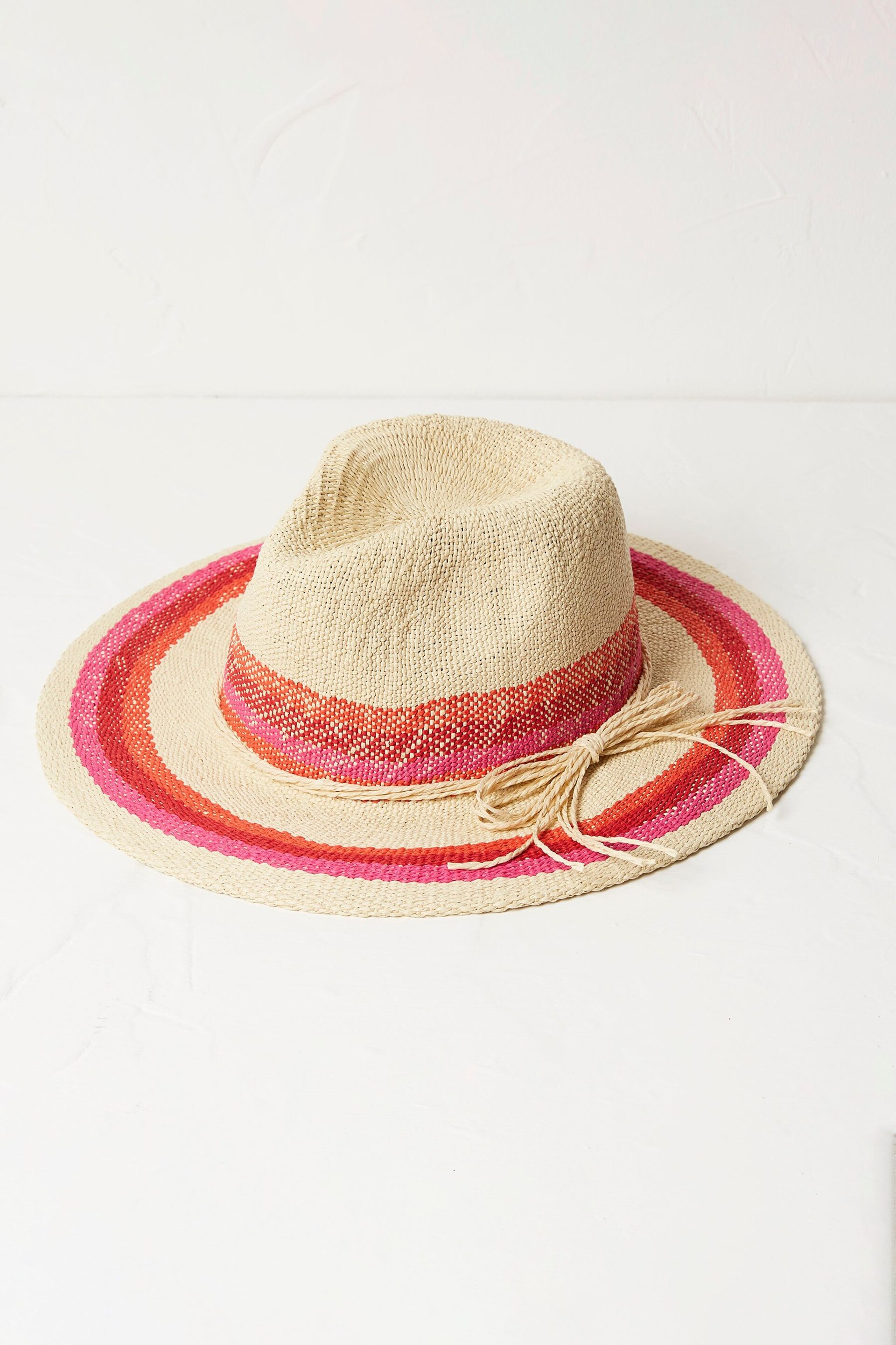 FatFace Natural Stripe Straw Fedora Hat - Image 1 of 2