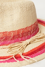 FatFace Natural Stripe Straw Fedora Hat - Image 2 of 2