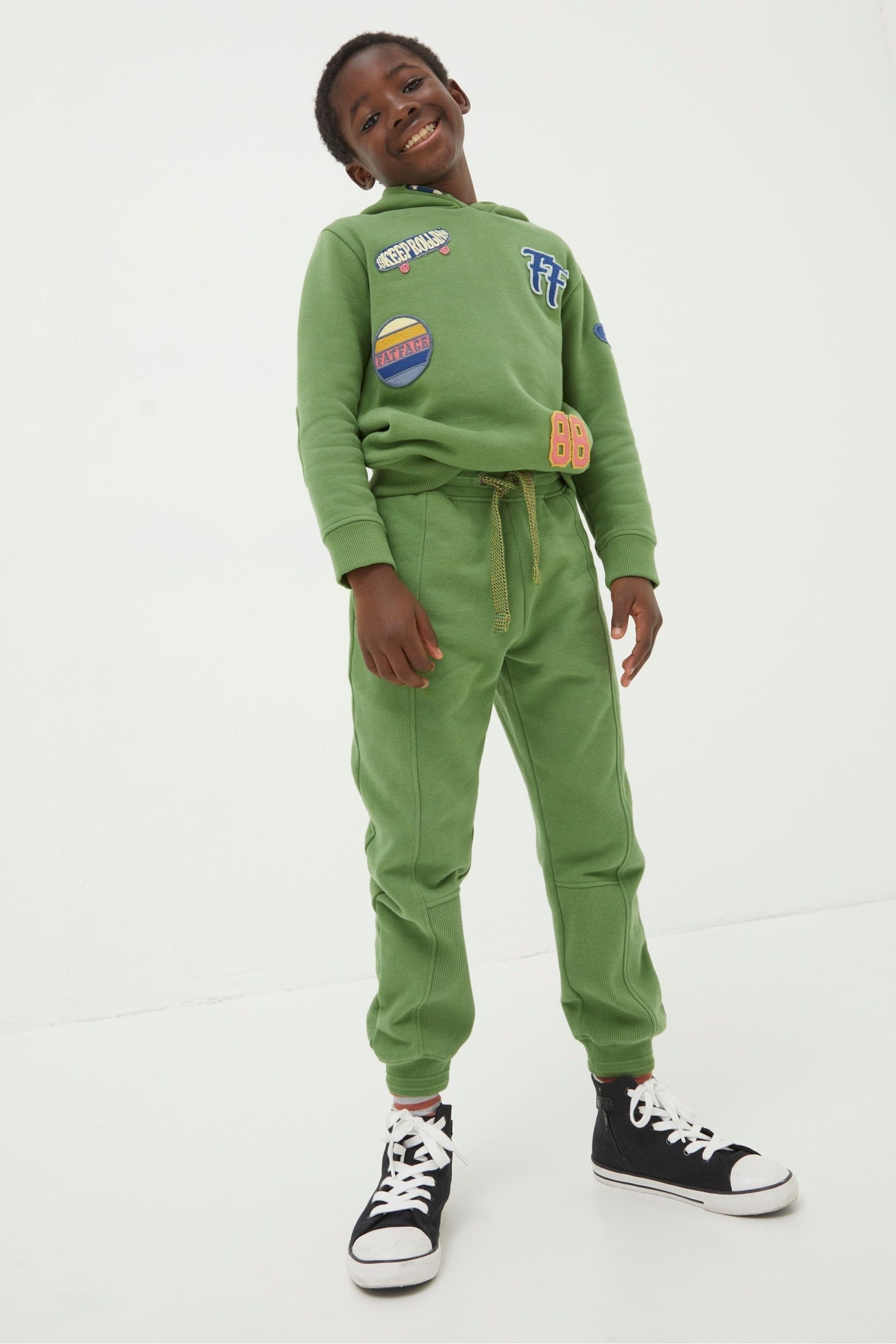 FatFace Green Perry Panel Sweat Joggers - Image 1 of 3