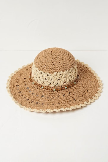 FatFace Natural Crochet Straw Sun Hat