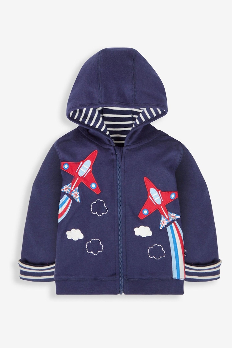 JoJo Maman Bébé Navy Blue Red Arrows Appliqué Reversible Hoodie - Image 2 of 7