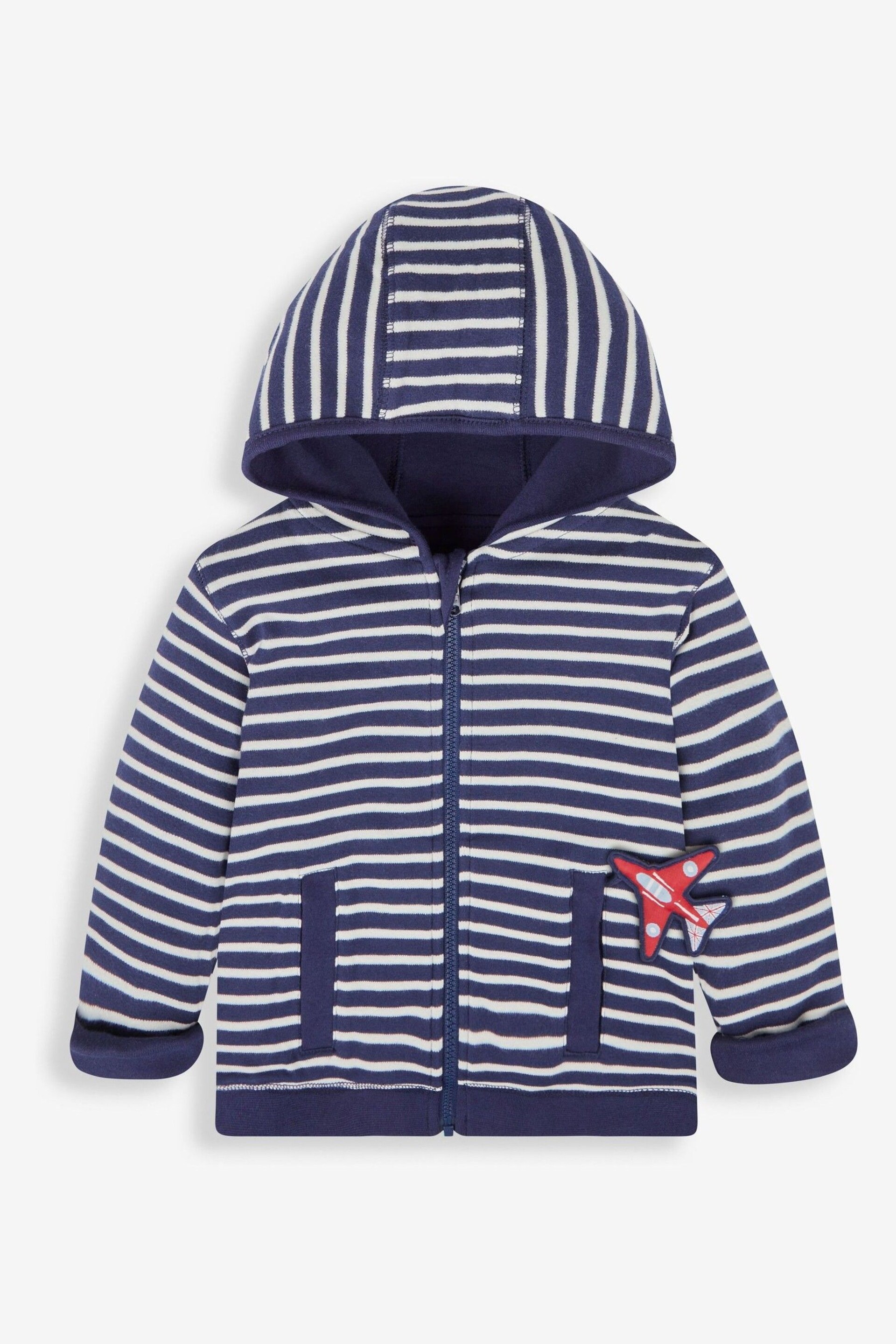 JoJo Maman Bébé Navy Blue Red Arrows Appliqué Reversible Hoodie - Image 3 of 7