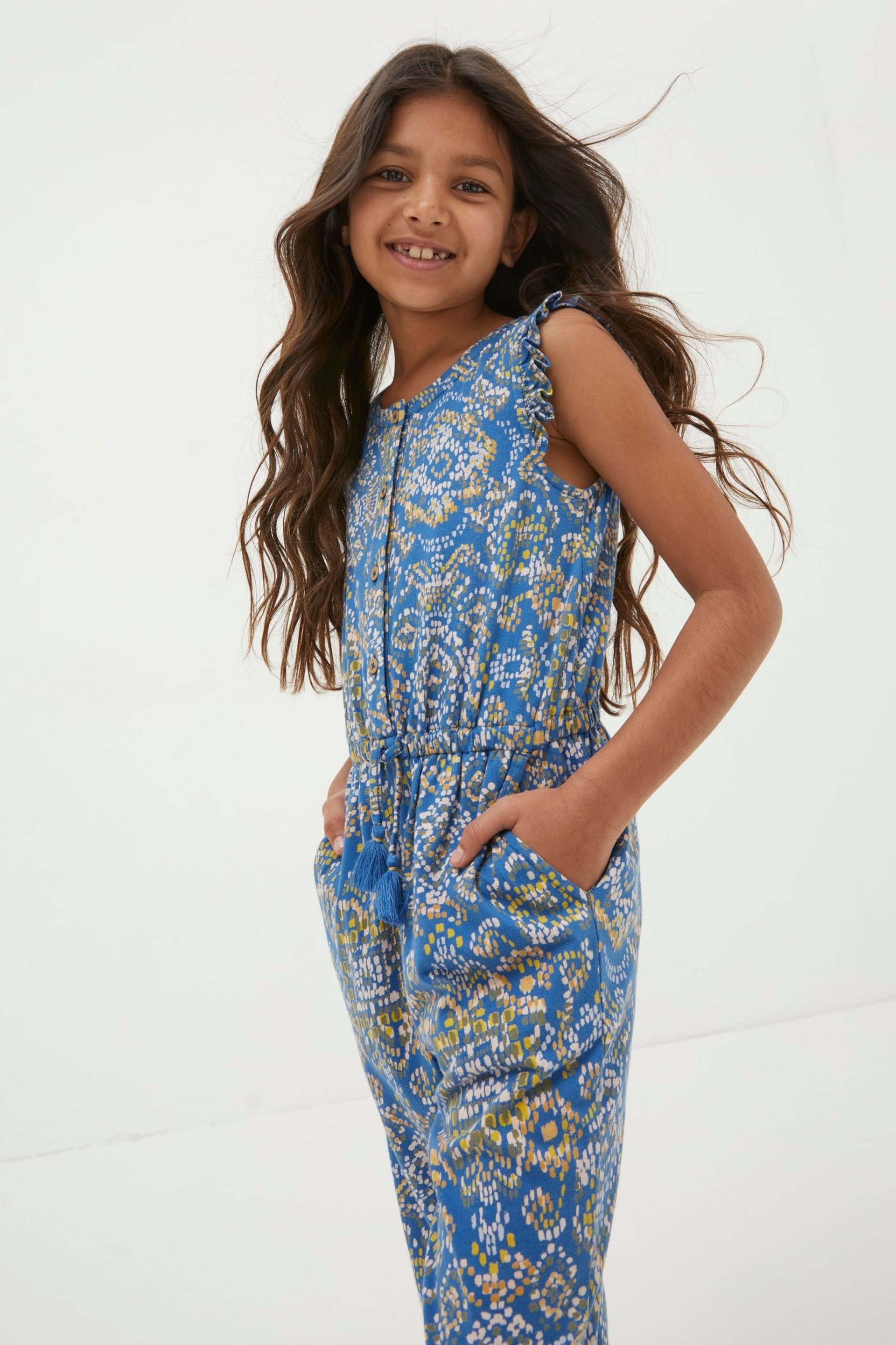 FatFace Blue Aztec Jersey Printed Jumpsuit - Image 3 of 4