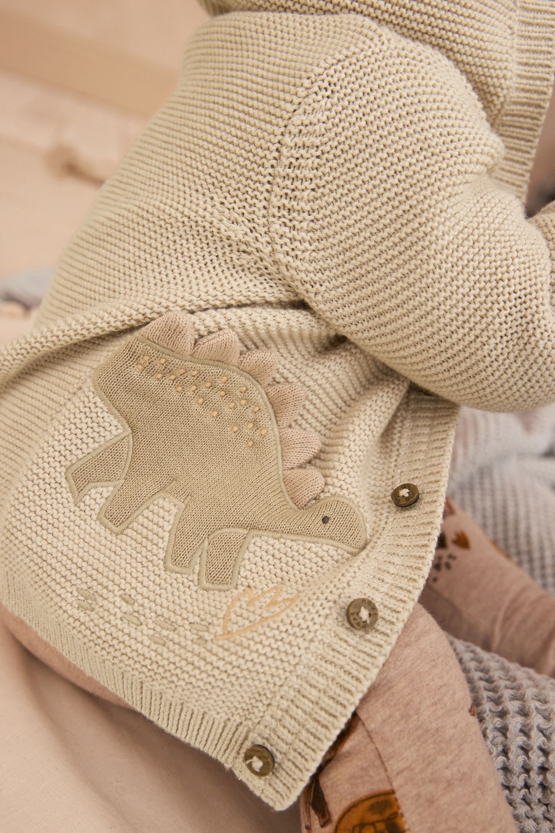 Buy Cream Dinosaur Baby Knitted 100 Cotton Hooded Cardigan 0mths 2yrs from Next Ireland